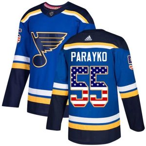 Herren St. Louis Blues Eishockey Trikot Colton Parayko 55 Blau USA Flag Fashion Authentic